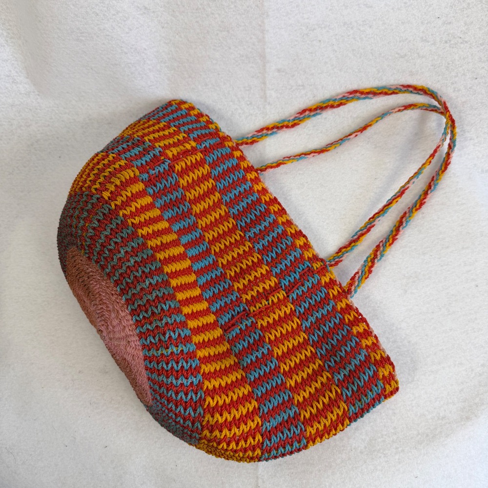 Boho Woven Straw Tote Bag Multi Color Striped Beach Shoulder Bag Summer Purse - Picture 8 of 9